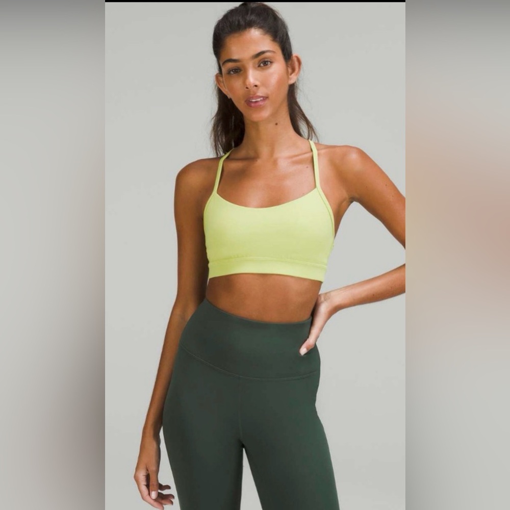 LULULEMON Flow Y Nulu Longline HighLight Wasabi Yellow Bra Sz:8